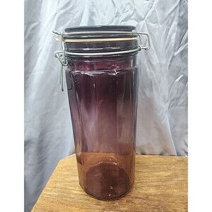 Vintage amathyst purple Glass Jar Canister Airtight Locking Hinge Lid 10" lot c